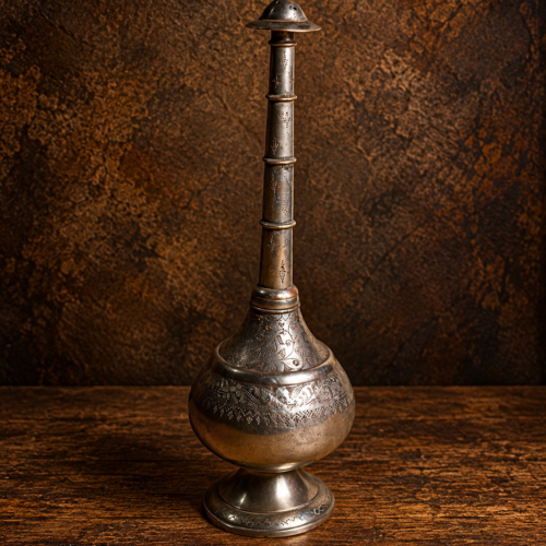 Vintage brass hand carved rose water sprinkle bottle