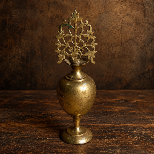Rare Antique Brass Sindoor Daani – Traditional Indian Floral Handcrafted Vermilion Holder